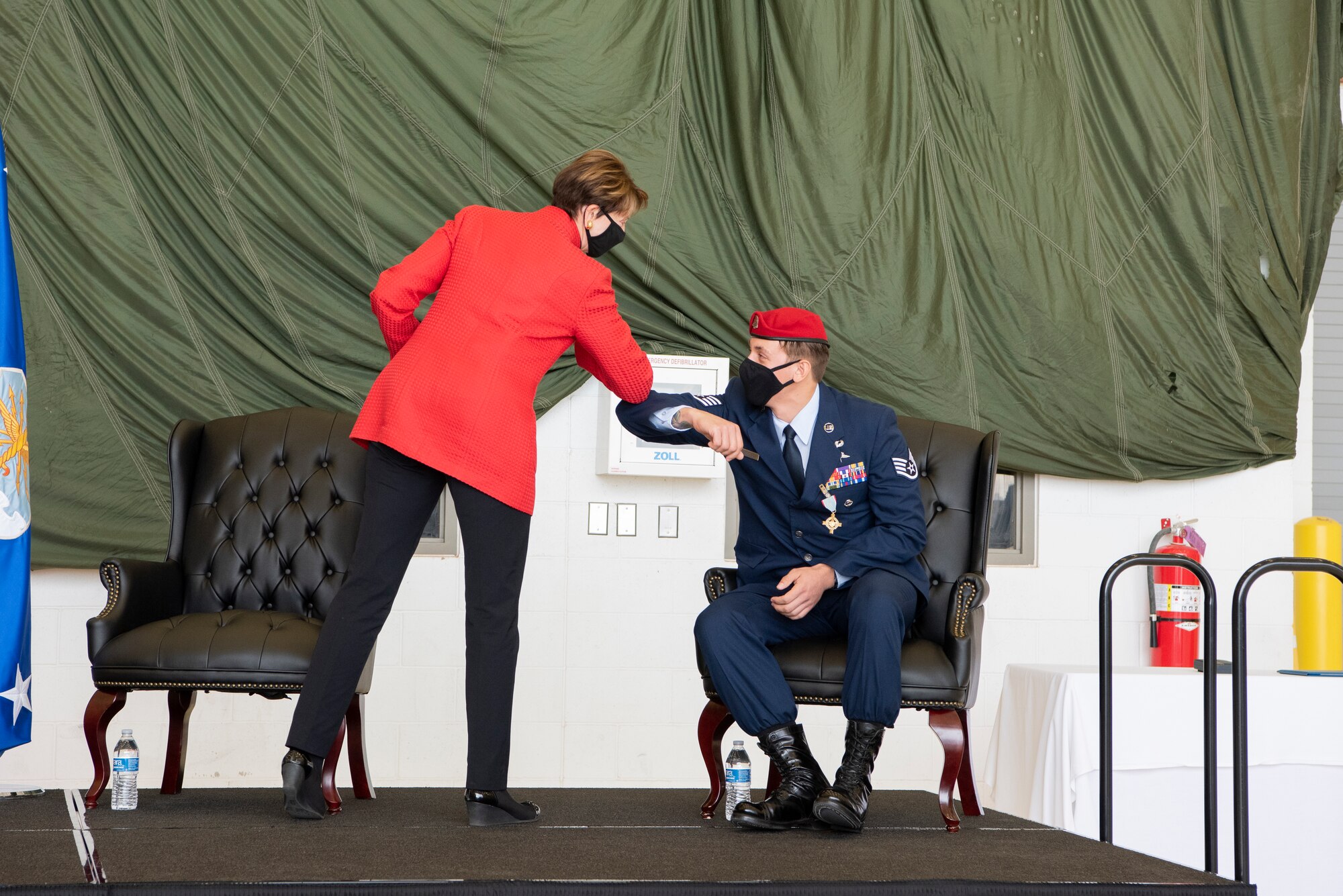 Barbara Barrett, Secretary of the Air Force, presented the medal to Staff Sgt. Alaxey Germanovich, 26th Special Tactics Squadron combat controller, for his actions during a fierce firefight in Nangarhar Province, Afghanistan, April 8, 2017. Germanovich’s efforts were credited with saving over 150 friendly forces and destroying 11 separate fighting positions.