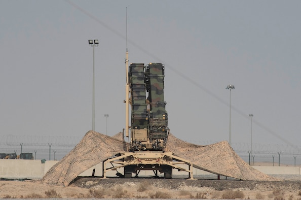 A Patriot missile launcher stands ready to destroy any incoming threats at Ali Al Salem Air Base, Kuwait, Nov. 20, 2020. The Patriot missile system is an integral component to the safety of the base, and is used to seek and destroy aerial threats. (U.S. Air Force photo by Staff Sgt. Kenneth Boyton)