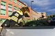 1st Lt. Ian Wheeler, executive officer to the 66th Air Base Group commander, and Boston Bruins mascot, Blades, load a tree into a truck during a ‘Trees for Soldiers’ event at Hanscom Air Force Base, Mass., Dec. 10.