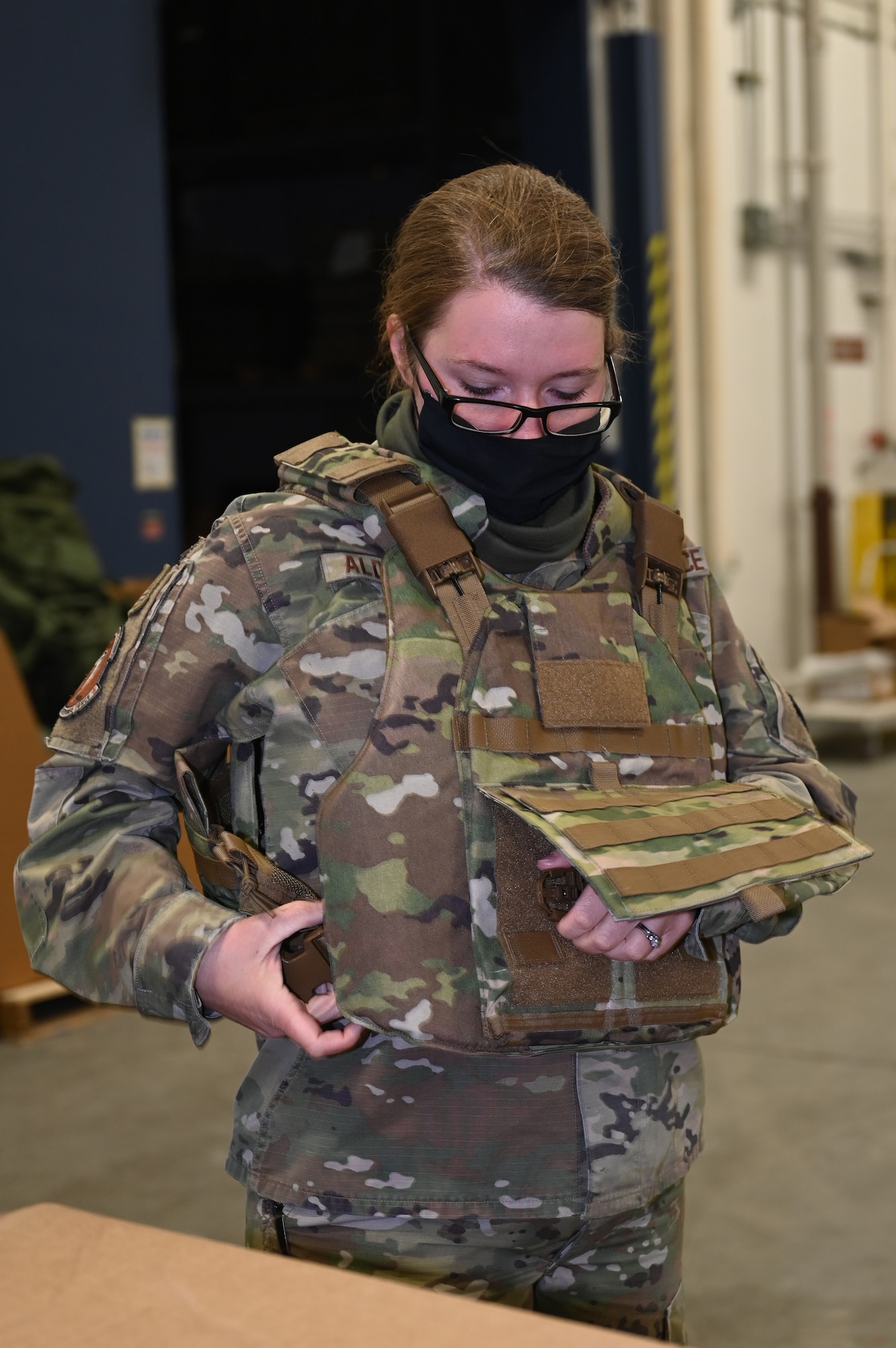 Airman tries on new body armor