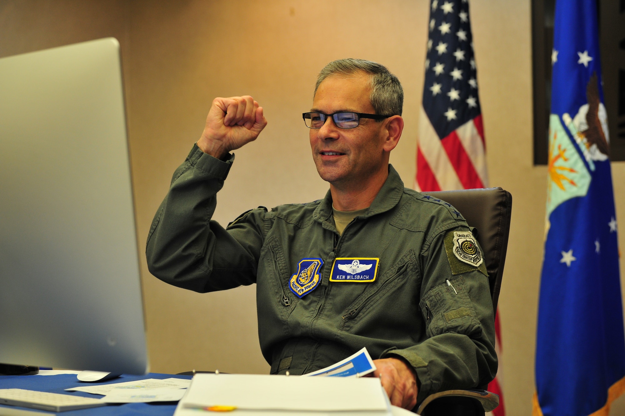 Gen. Ken Wilsbach, Pacific Air Forces commander, hosts 22 senior leaders from the Indo-Pacific theater during a quarterly Pacific Air Chiefs (PAC) Video Teleconference (VTC) from Hickam Air Force Base, Hawaii, Dec. 9, 2020. The PAC VTC is a key leadership event within PACAF that was previously done in-person but transitioned to a virtual format due to COVID-19. (U.S. Air Force photo by Tech. Sgt. Nick Wilson)