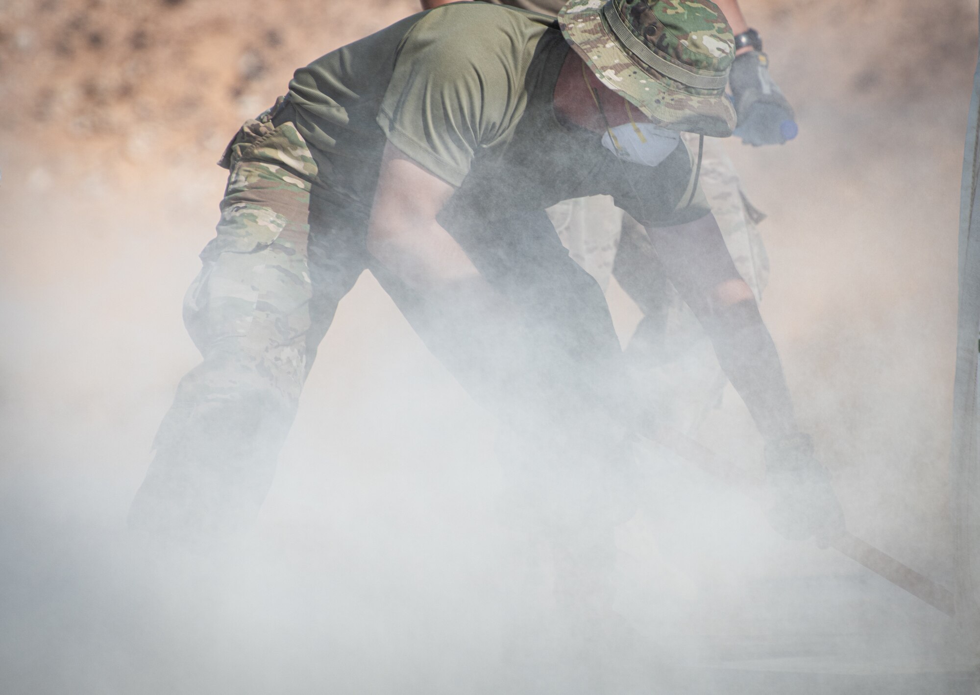 Airmen from the 378th Expeditionary Civil Engineer Squadron repair a roadway as part of an exercise Dec. 4, 2020, at Prince Sultan Air Base, Kingdom of Saudi Arabia.