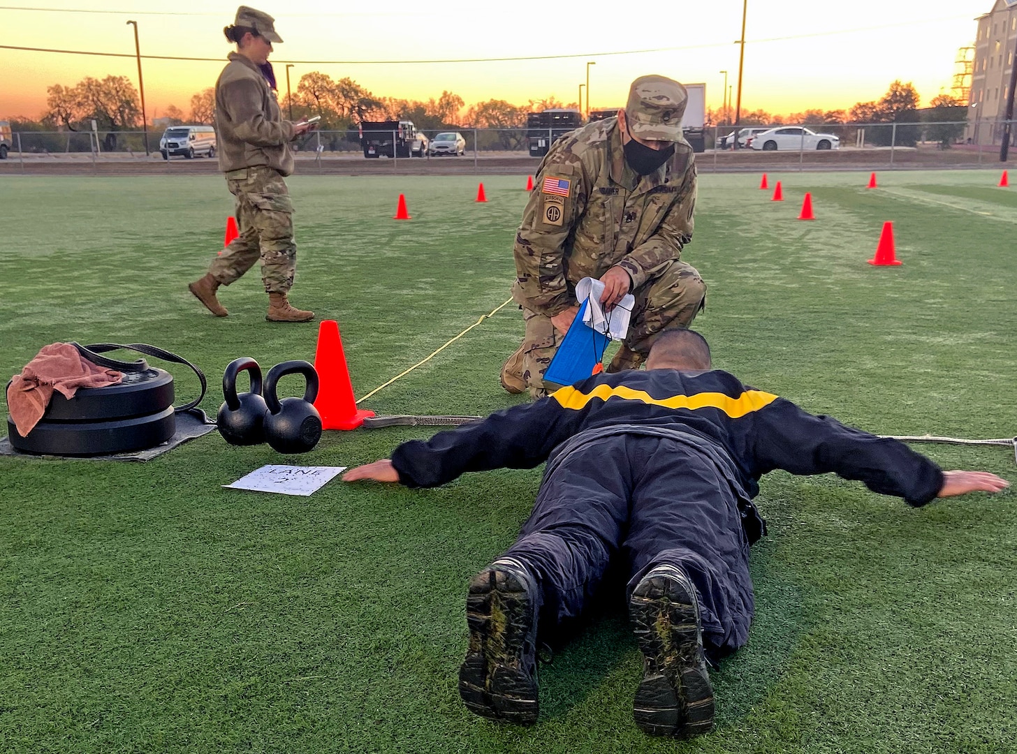 U.S. Army Medical Center of Excellence Soldiers taking the Army Combat Fitness Test.