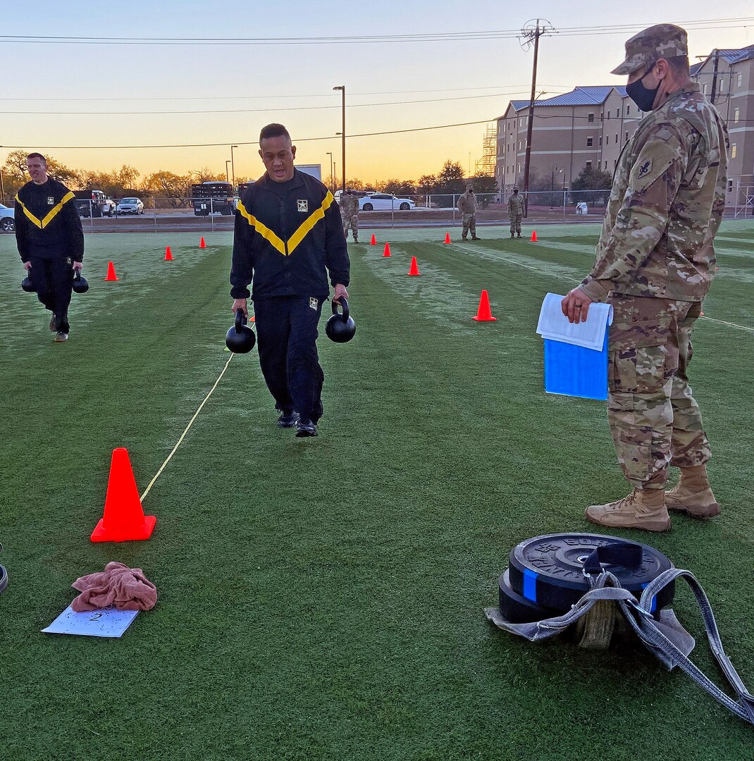 U.S. Army Medical Center of Excellence Soldiers taking the Army Combat Fitness Test.