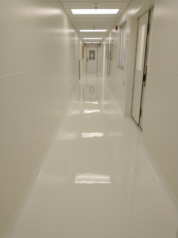 A floor repair project recently wrapped up at the Precision Measurement Equipment Laboratory on Edwards Air Force Base, California. The repair project was identified as mission need and was funded by the Air Force Materiel Command’s “AFMC We Need” initiative. (Air Force photo by Arcardio Garcia, 412th CES)