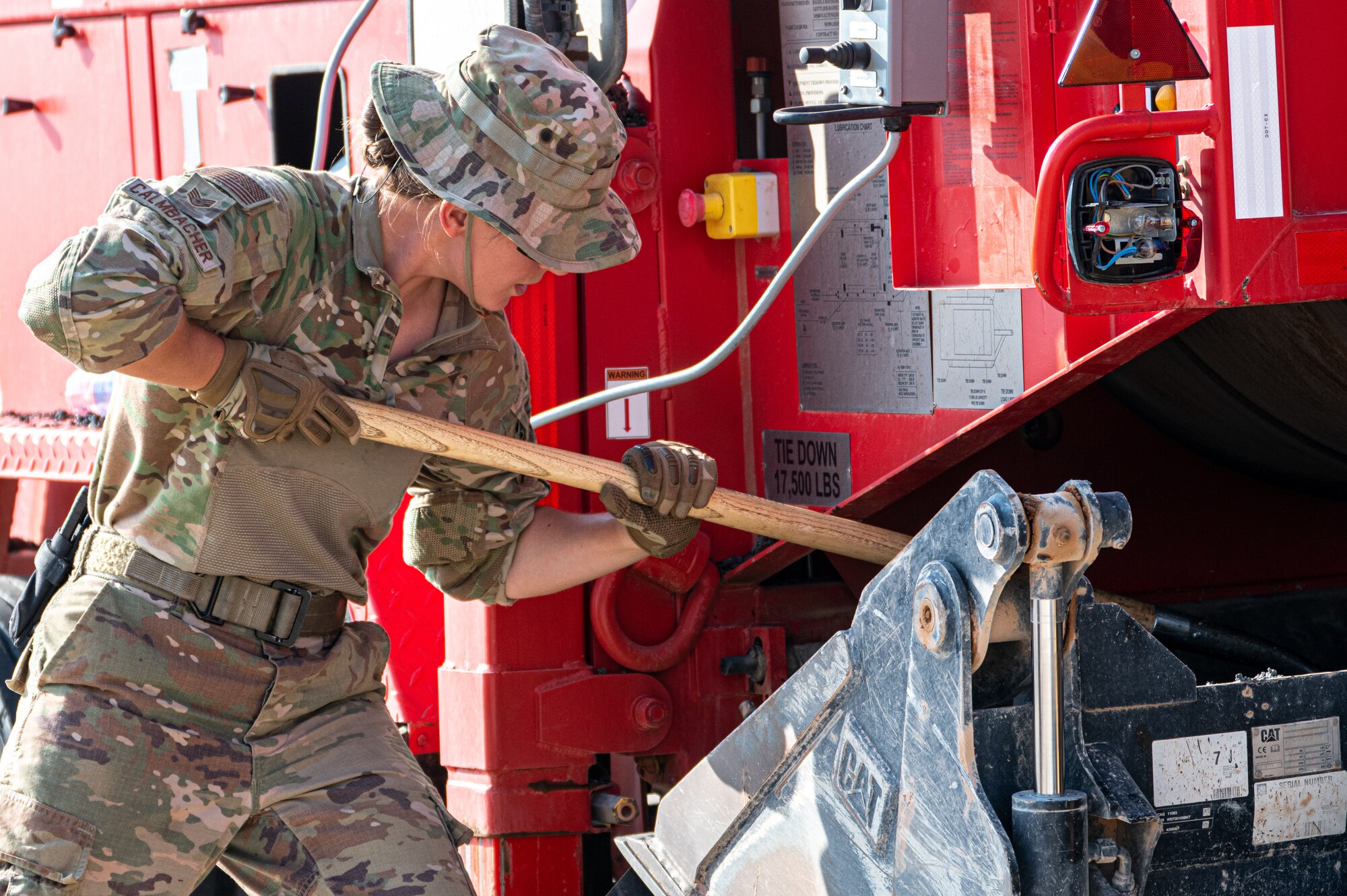 Airmen from the 378th Expeditionary Civil Engineer Squadron repair a roadway as part of an exercise Dec. 4, 2020, at Prince Sultan Air Base, Kingdom of Saudi Arabia.