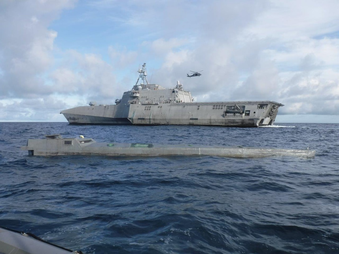 USS Gabrielle Giffords (LCS 10) with embarked U.S. Coast Guard Law Enforcement Detachment (LEDET) 407 conducts enhanced counter-narcotics operations, Dec. 5, 2020.