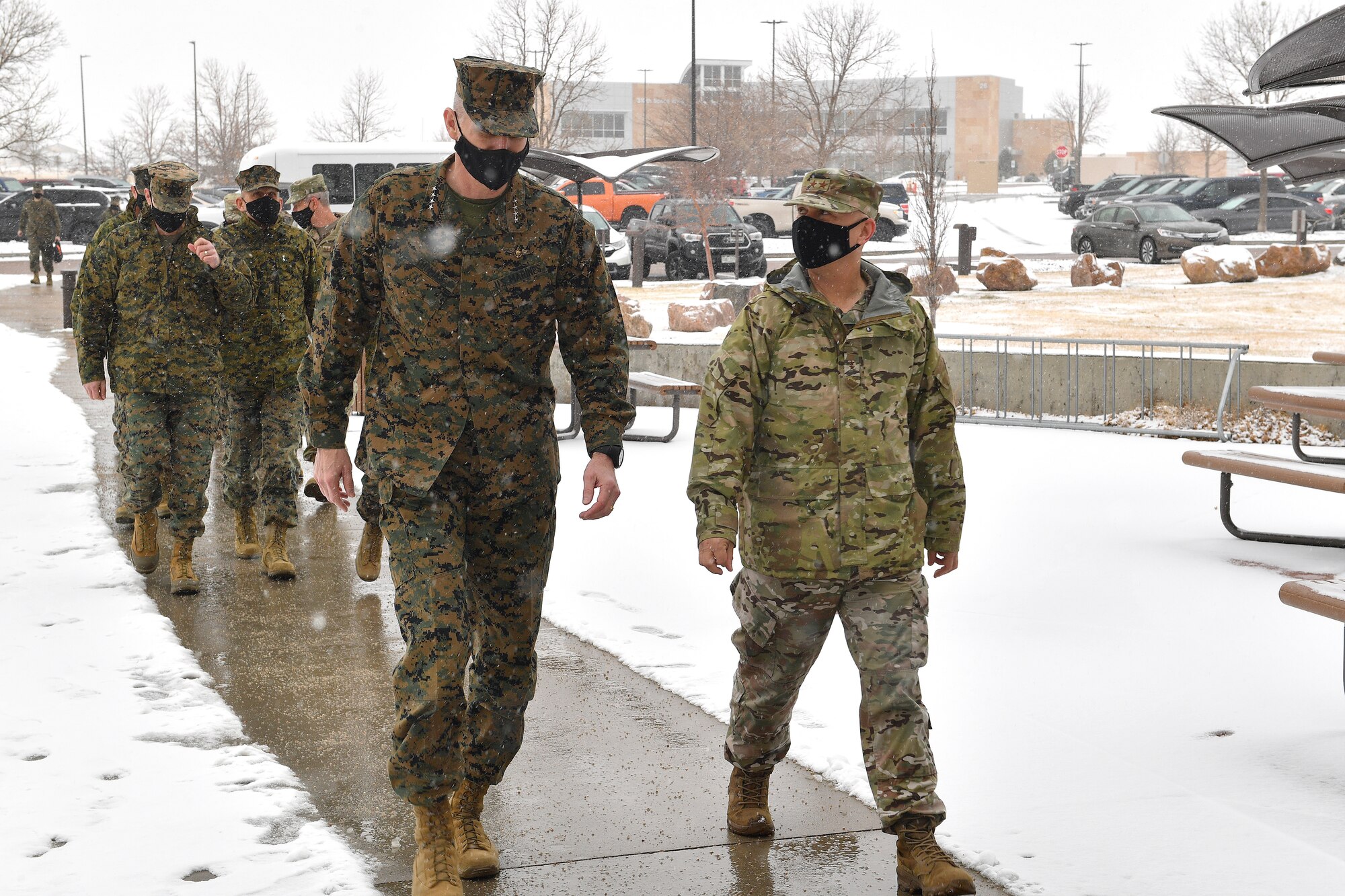 Marine Gen. Gary Thomas, assistant commandant of the Marine Corps, visits installation as part of a U.S. Space Command orientation, Dec. 11, 2020.