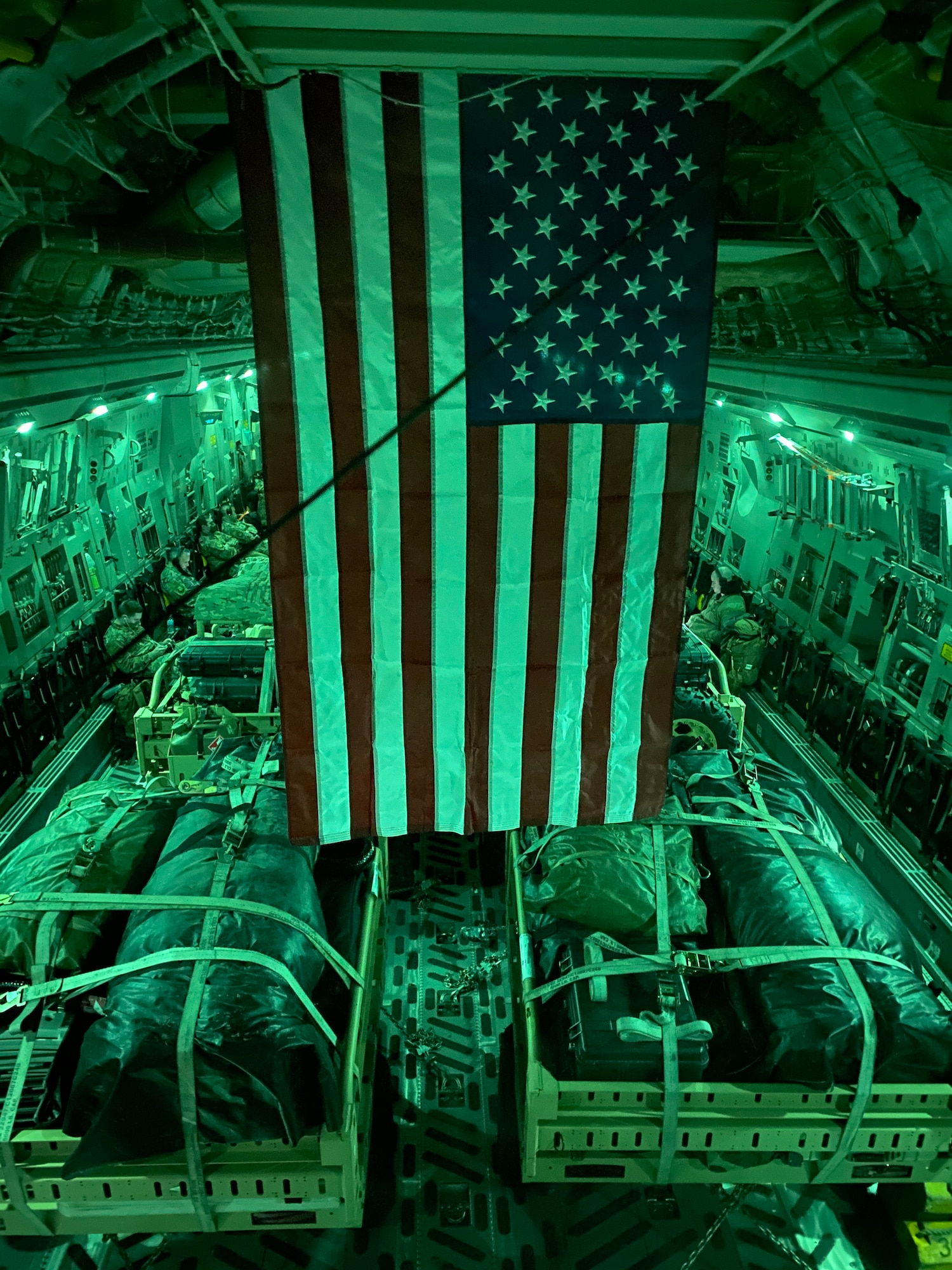 U.S. Airmen from the 621st Contingency Response Group travel to Honduras from Joint Base McGuire-Dix-Lakehurst, New Jersey, with their equipment onboard a C-17 Globemaster III aircraft Nov. 22, 2020. The assessment team deployed from Joint Base McGuire-Dix-Lakehurst, New Jersey, in support of U.S. Southern Command, Joint Task Force-Bravo and the U.S. Agency for International Development. (U.S. Air Force photo)