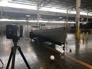 USS Saginaw’s surviving gig on a stand at Nava History and Heritage Command with a Faro 3D S70 3D scanner.
