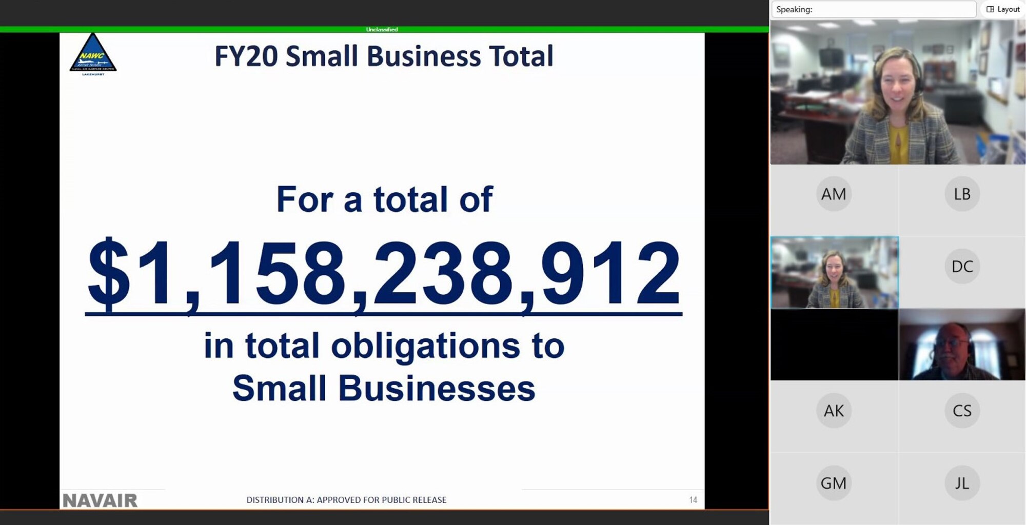 A screenshot of a virtual small business roundtable industry Day.
