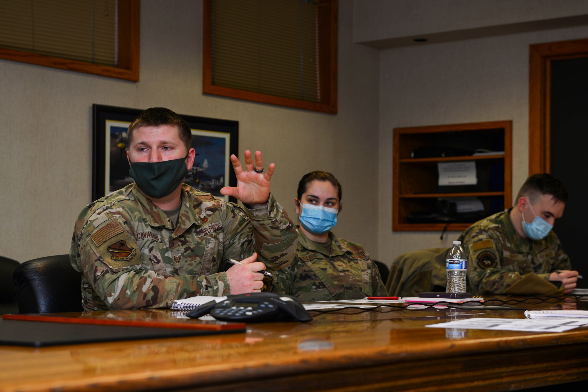 U.S. Airmen assigned to the innovation team discuss their 2021 strategies during a wing leadership immersion on Eielson Air Force Base, Alaska, Dec 11, 2020.