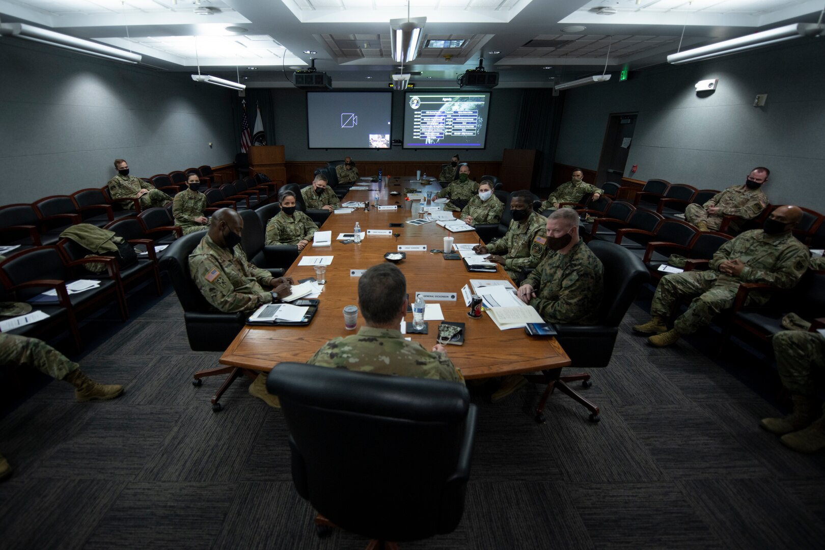 U.S. Army Gen. James Dickinson, U.S. Space Command commander, talks about his vision for the combatant command and the role of noncommissioned officers Dec. 9 at Peterson Air Force Base, Colorado, during an enlisted professionalization day for NCOs from units across USSPACECOM and its subordinate units.