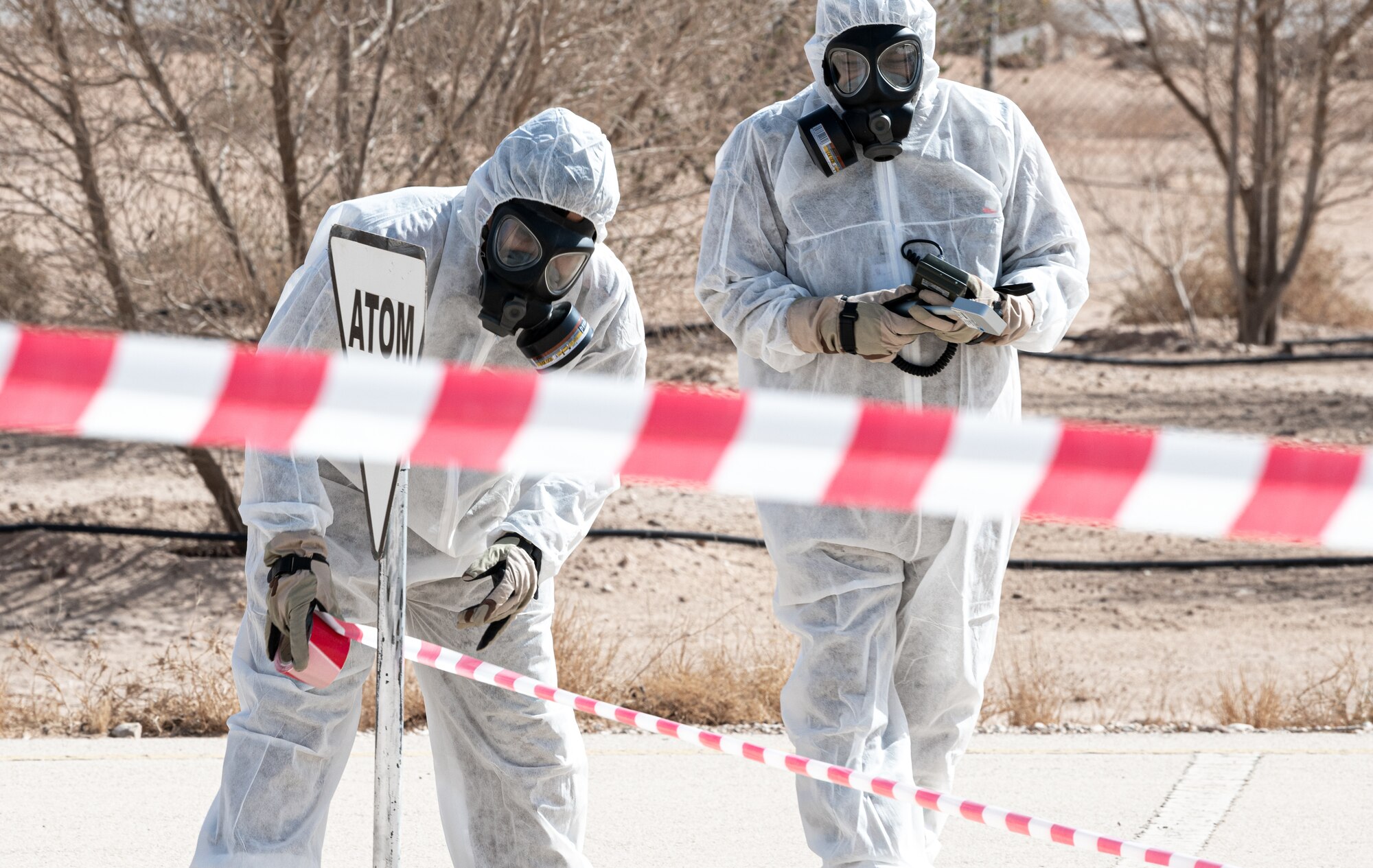 Airmen from the 378th Expeditionary Civil Engineer Squadron emergency management flight and Royal Saudi Air Force personnel shared experience and expertise during a hazardous materials response exercise Dec. 12, 2020, at Prince Sultan Air Base, Kingdom of Saudi Arabia.