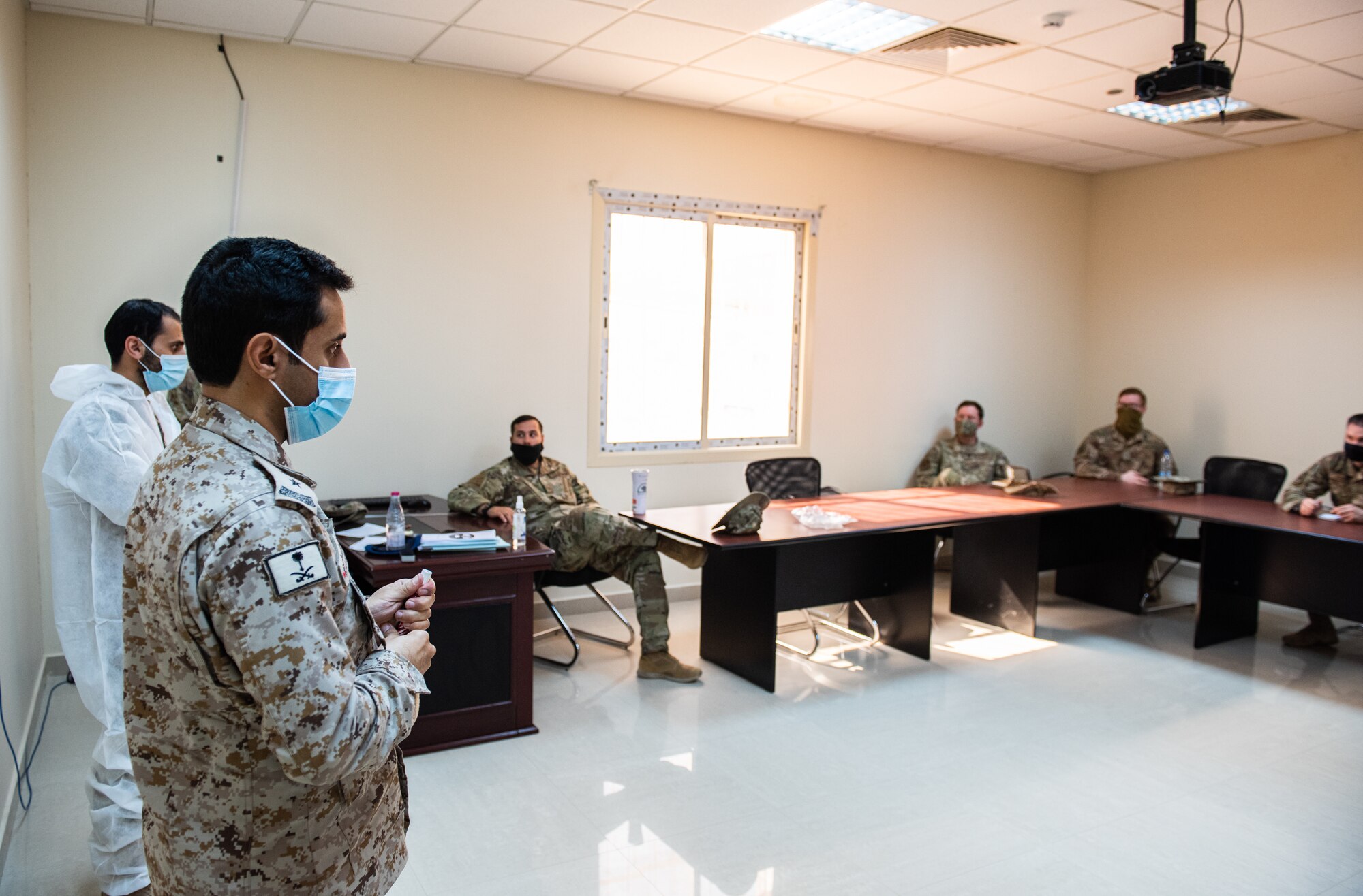 Airmen from the 378th Expeditionary Civil Engineer Squadron emergency management flight and Royal Saudi Air Force personnel shared experience and expertise during a hazardous materials response exercise Dec. 12, 2020, at Prince Sultan Air Base, Kingdom of Saudi Arabia.