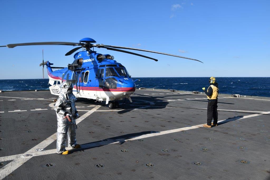 TSUSHIMA STRAIT (Dec. 15, 2020) - The Lewis and Clark-class dry cargo and ammunition ship USNS Alan Shepard (T-AKE 3) conducts an aircraft start up with embarked PUMA detachment during a freedom of navigation operation in the vicinity of the Tsushima Strait. The ship conducted normal operations within Japan’s claimed territorial seas to challenge excessive maritime claims and preserve access and navigational freedoms consistent with international law. U.S. 7th Fleet conducts forward-deployed naval operations in support of U.S. national interests in the Indo-Pacific area of operations.
