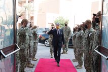 201215-N-YD641-1020 NAVAL SUPPORT ACTIVITY BAHRAIN (Dec. 15, 2020) Secretary of the Navy Kenneth J. Braithwaite visits U.S. Naval Forces Central Command (NAVCENT) headquarters on board Naval Support Activity Bahrain, Dec 15. NAVCENT is the U.S. Navy element of U.S. Central Command in the U.S. 5th Fleet area of operations and encompasses about 2.5 million square miles of water area and includes the Arabian Gulf, Gulf of Oman, Red Sea and parts of the Indian Ocean. The expanse is comprised of 20 countries and includes three critical choke points at the Strait of Hormuz, the Suez Canal and the Strait of Bab al Mandeb at the southern tip of Yemen.