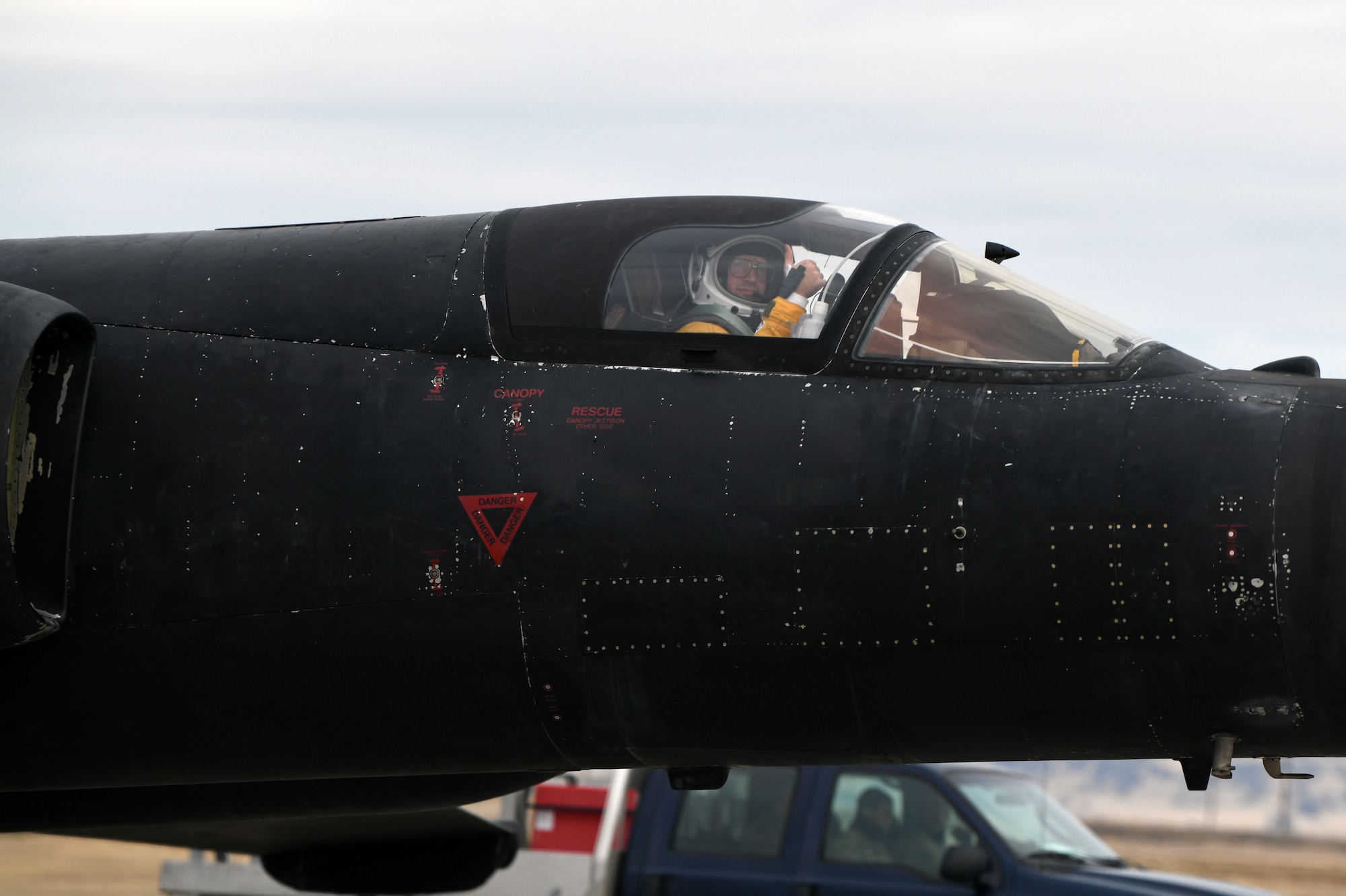 Maj. “Vudu”, a U-2 Dragon Lady pilot assigned to the 9th Reconnaissance Wing, prepares to taxi after returning from a training sortie at Beale Air Force, Calif., Dec. 15, 2020. This flight marks a major leap forward for national defense as artificial intelligence took flight aboard a military aircraft for the first time in the history of the Department of Defense. The AI algorithm, developed by Air Combat Command’s U-2 Federal Laboratory, trained the AI to execute specific in-flight tasks that would otherwise be done by the pilot. The flight was part of a specifically constructed scenario pitting the AI against another dynamic computer algorithm in order to prove both the new technology capability, and its ability to work in coordination with a human. (U.S. Air Force photo by Airman 1st Class Luis A. Ruiz-Vazquez)