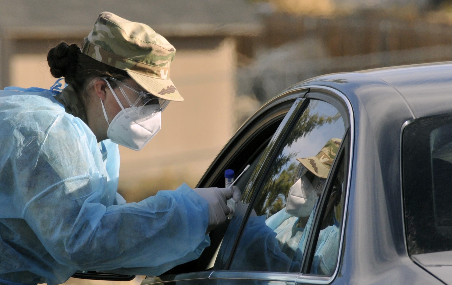 A Nevada Guard Airman supports the Reno-Sparks Indian-Colony in Hungry Valley, Nevada, on Nov. 12. Since the beginning of the Nevada National Guard’s coronavirus health response support in April, task forces have provided assistance at 10 tribal locations across Nevada with either food distribution support and/or COVID-19 testing medical and logistical support.