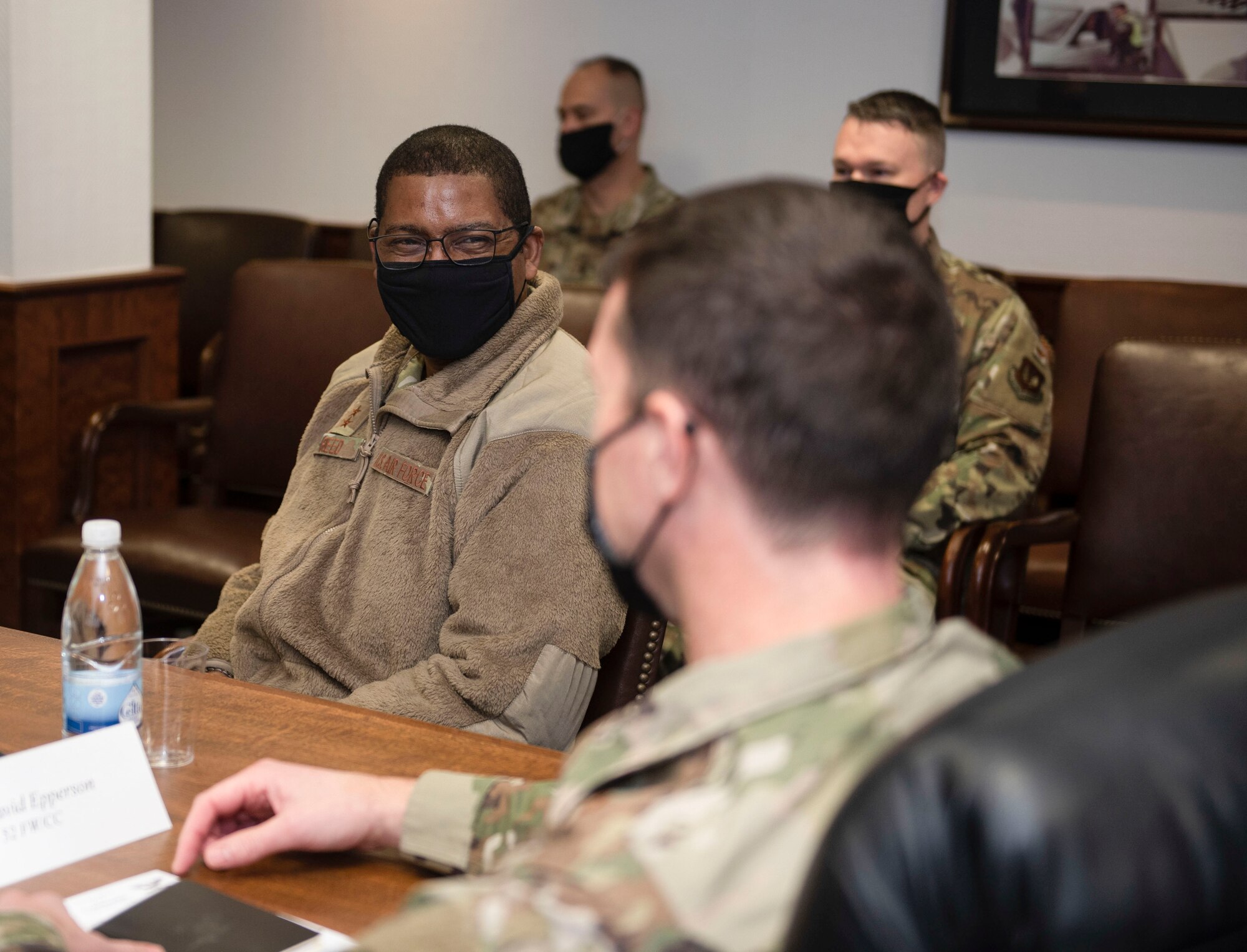 U.S. Air Force Maj. Gen. Randall Reed, Third Air Force commander, participates in briefings held in the 52nd Fighter Wing conference room, Dec. 7, 2020, at Spangdahlem Air Base, Germany. Reed visited the 52nd FW to gain more insight on the base’s priorities, mission capabilities and plans for future innovation. (U.S. Air Force photo by Senior Airman Melody W. Howley)