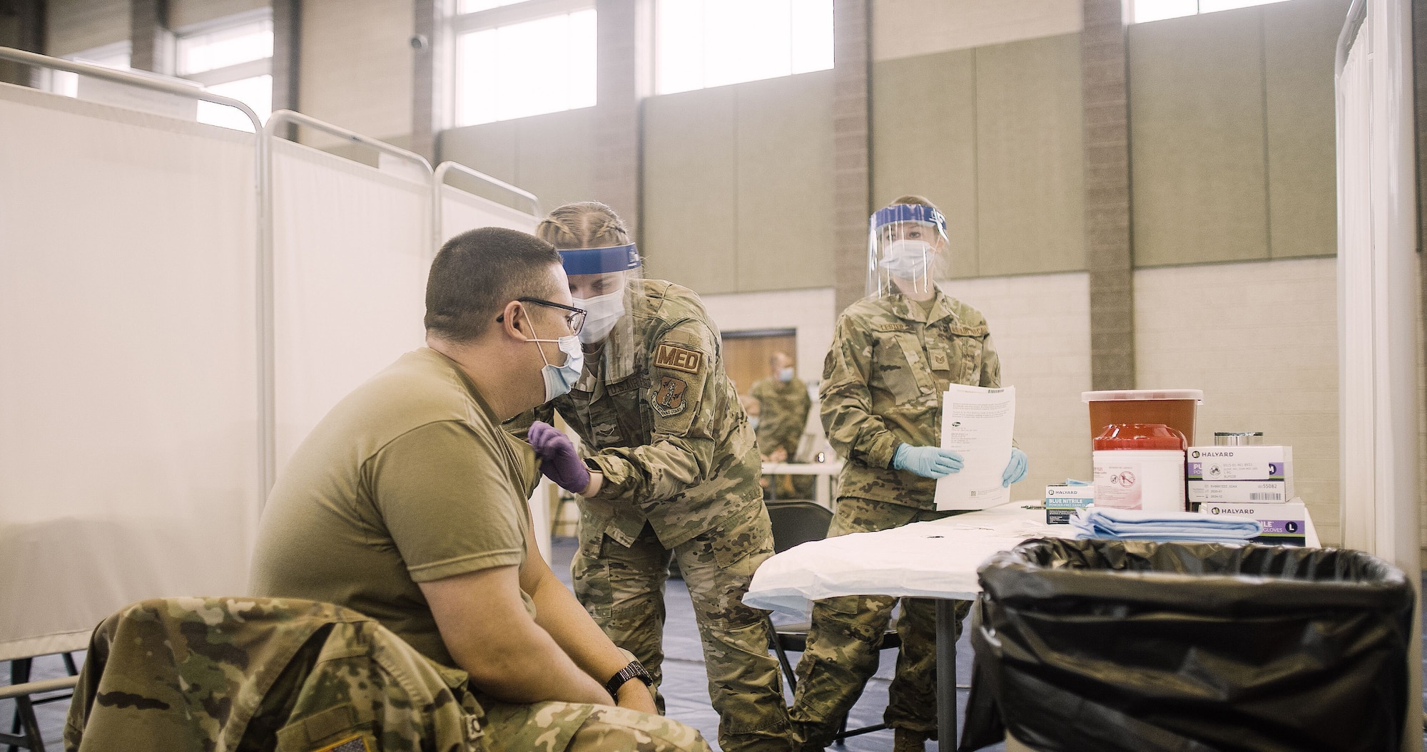 Approximately 200 Indiana National Guard Soldiers and Airmen received the COVID vaccination on Dec. 16, 2020, at the Johnson County Armory in Frankllin, Ind. The Guard members have been on the front lines of the fight against the coronavirus, working at nursing homes, food banks and elsewhere.