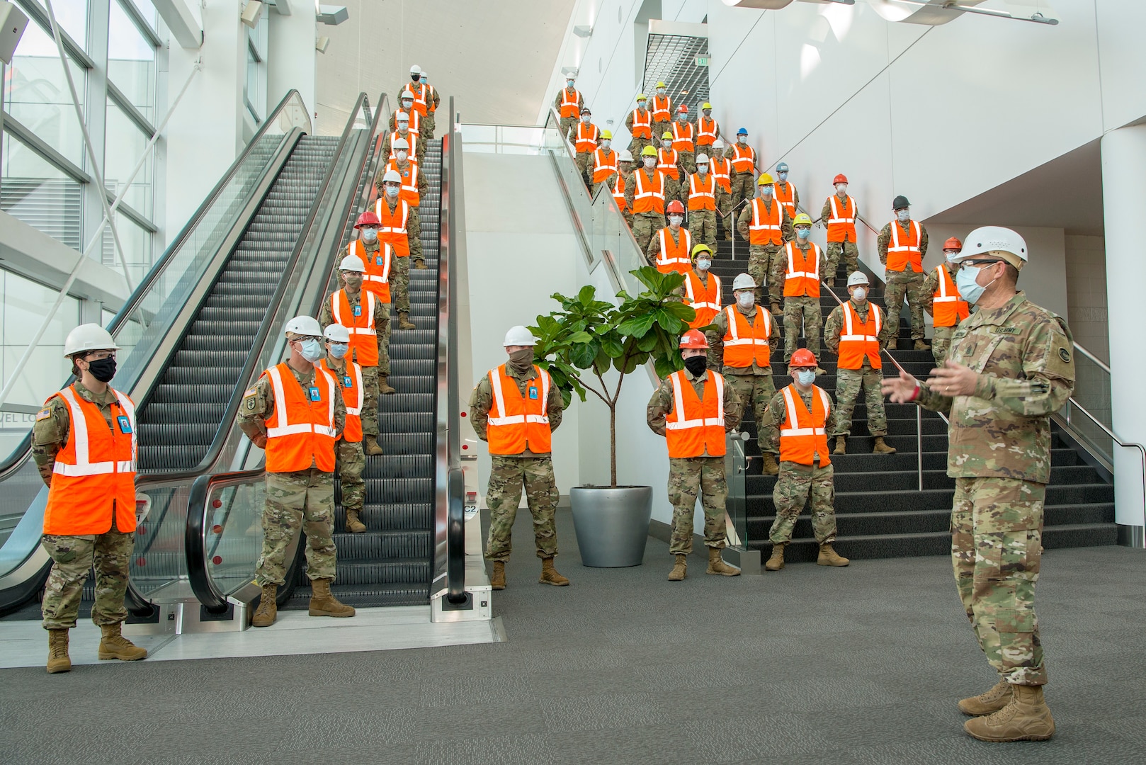 U.S. Army Brig. Gen. Douglas Paul, commanding general of the Colorado Army National Guard, thanks Soldiers for their work and dedication at the Colorado Convention Center, Denver, April 20, 2020. Guard members are serving a multitude of roles at the direction of governor to help combat the coronavirus.