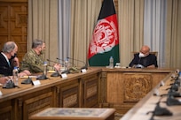 Gen. Mark A. Milley, chairman of the Joint Chiefs of Staff, meets with Ashraf Ghani, President of the Islamic Republic of Afghanistan in Kabul, Dec. 17, 2020.  The senior leaders discussed the current security environment in Afghanistan.
