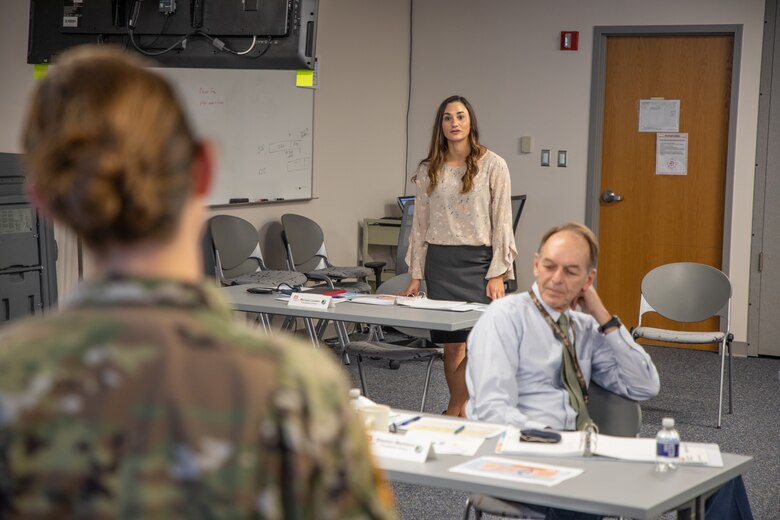 U.S. Army Brig. Gen. Kimberly M. Colloton, U.S. Army Corps of Engineers Transatlantic Division commander, speaks with participants during the Transatlantic Division's Leadership Development Program Level III course in Winchester, Virginia, Oct. 28, 2020. (U.S. Army photo by Sherman Hogue