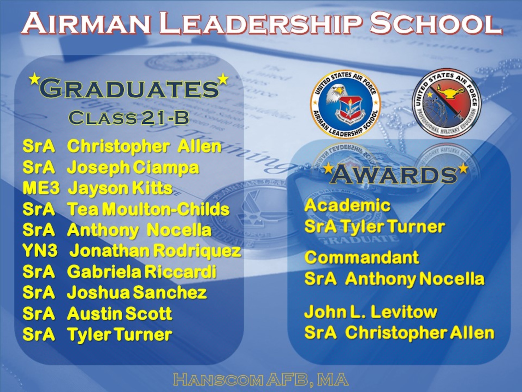 Airman Leadership School officials held a virtual graduation ceremony here for 10 junior enlisted members Dec. 17.