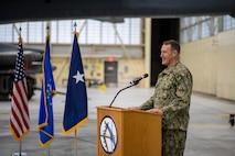 Rear Adm. William W. Wheeler III, U.S. Strategic Command Chief of Staff,_ Dec. 15, 2020, at Minot Air Force Base, North Dakota. Wheeler visited Team Minot to present the Omaha Trophy to both the 91st Missile Wing and the 5th Bomb Wing. (U.S. Air Force photo by Airman 1st Class Jesse Jenny)