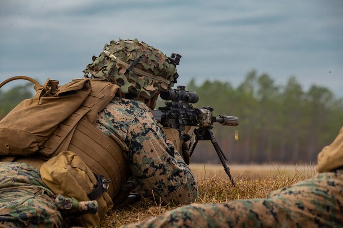 A U.S. Marine fires at targets during live-fire assaults on range Golf-36, Camp Lejeune, N.C., Dec. 12.