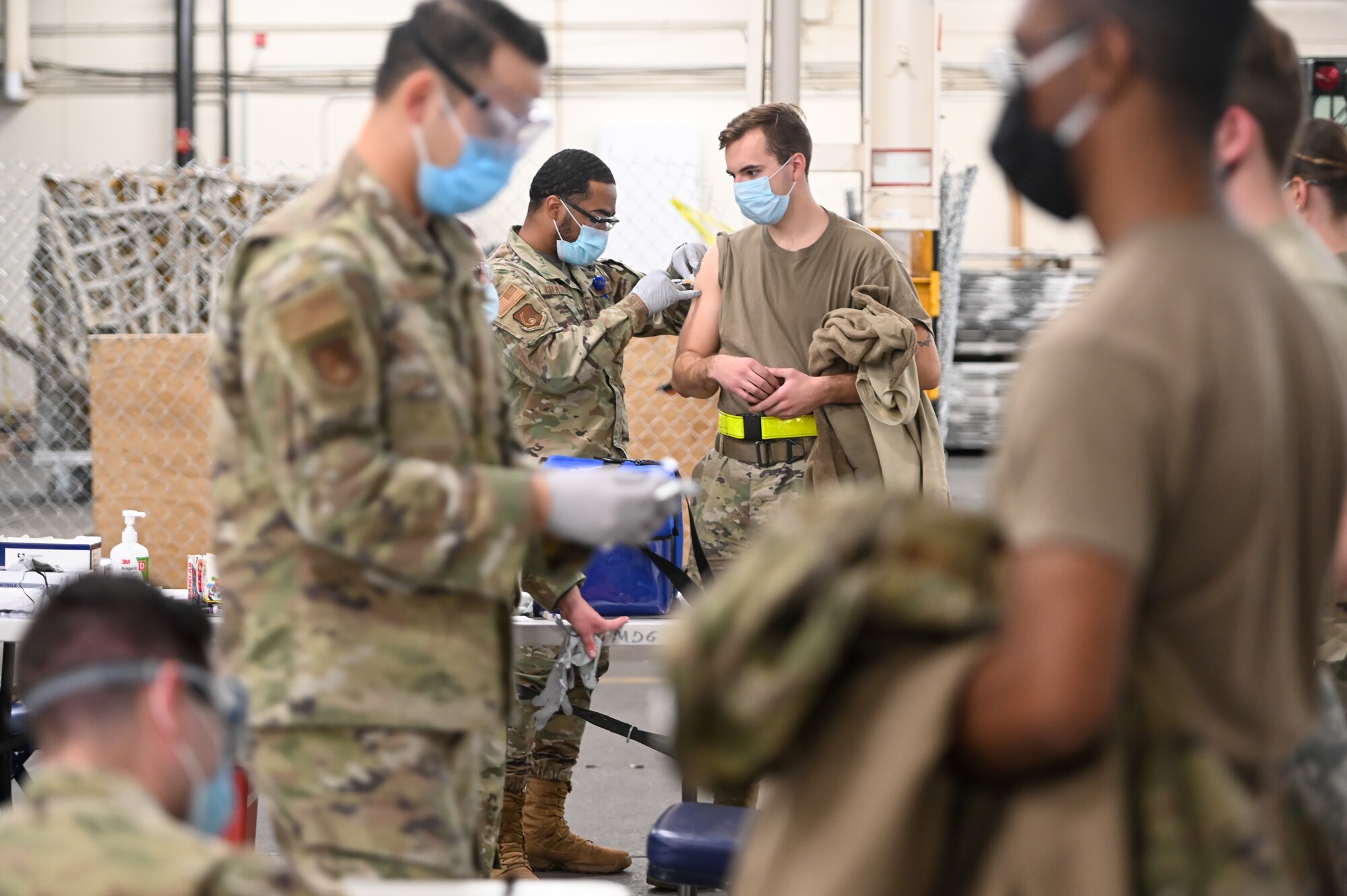 Airmen from Hill Air Force Base, Utah, receive their flu vaccinations Dec. 17, 2020. The CDC recommends seasonal influenza vaccine for all people 6 months of age and older. The best way to prevent seasonal flu is to get vaccinated every year. (U.S. Air Force photo by Cynthia Griggs)