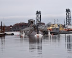 SANTA FE (SSN 763) successfully exits dry dock #1 at the shipyard.