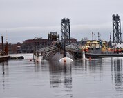 SANTA FE (SSN 763) successfully exits dry dock #1 at the shipyard.