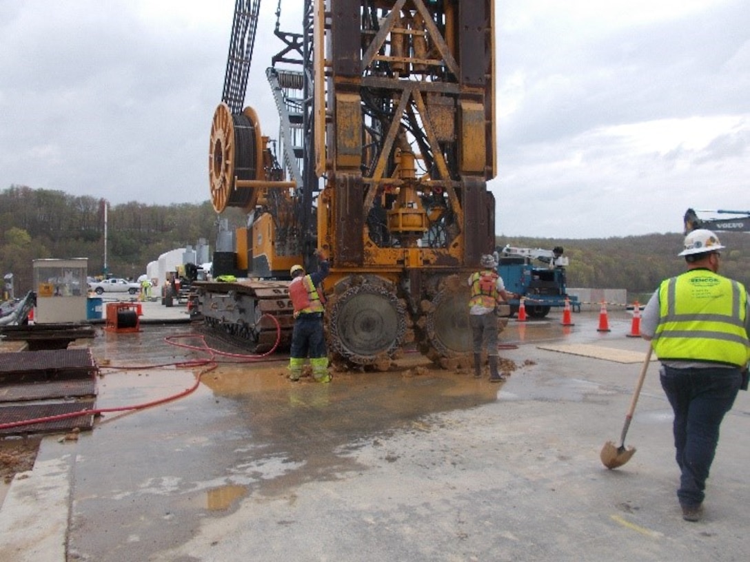 The hydromill used to excavate panels in the dam. (Photo by Greg Hensley)