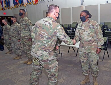 At each event, Funk took the time to recognize Soldier and leaders for excellence with a commander’s coin.