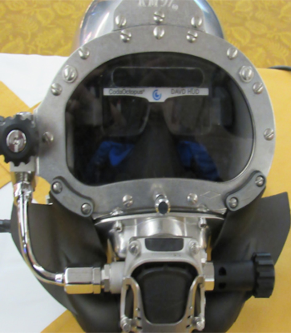 U.S. Navy diving helmet with Diver Augmented Vision Display (DAVD) installed.