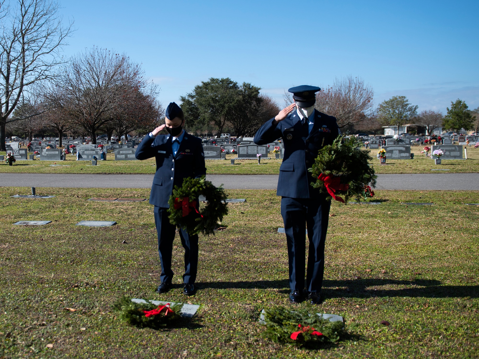 Eglin Airmen participate in first local Wreaths Across America ceremony at Beal Memorial Cemetery in Fort Walton Beach, FL.