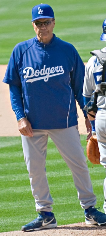 A man stands on a baseball field.