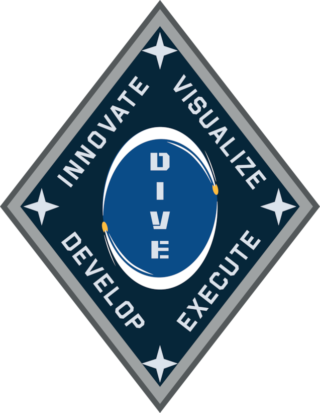 Picture of DIVE logo - diamond shape outlined in gray, with word dive vertical in the middle and surrounded by words innovate, visualize, develop and execute