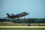An F-35A Lightning II assigned to the 158th Fighter Wing takes off for a training mission during Northern Lightning, a training exercise held annually at Volk Field, Wisconsin, Aug. 12, 2020.