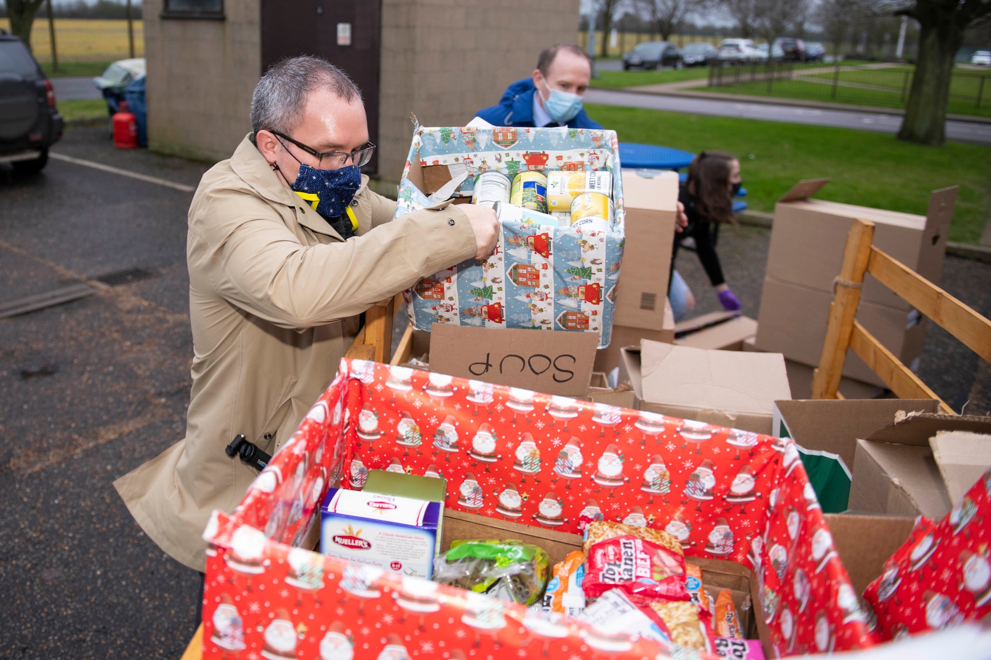 Royal Air Force Alconbury and RAF Molesworth schools and organizations worked together to collect food for the Alconbury Molesworth Spouse Club Food Pantry and the First Shirts Council food distribution Nov. 23 – Dec. 18, 2020, collecting a total of 2,876 items. (U.S. Air Force photo by Senior Airman Jennifer Zima)