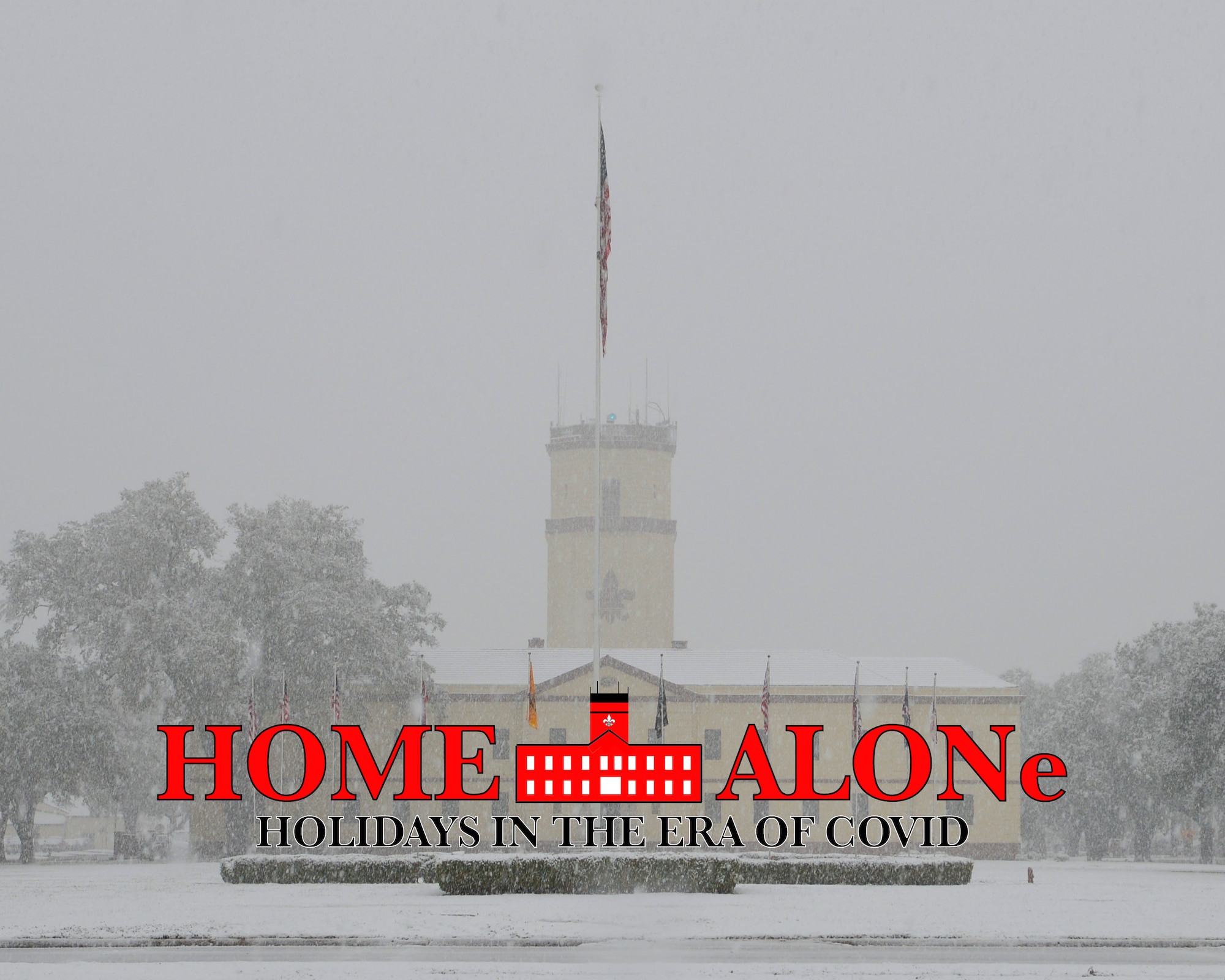 The 2nd Bomb Wing headquarters building is laden with snow after a winter storm on Barksdale Air Force Base, La., Feb. 25, 2015.