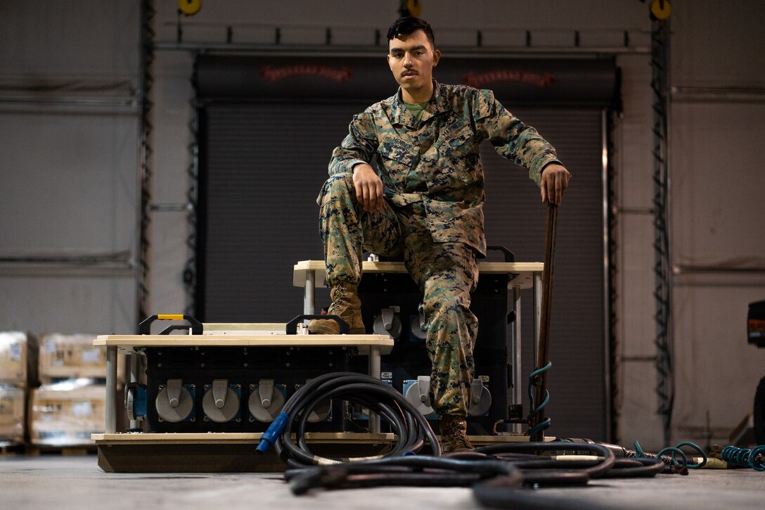 U.S. Marine Corps Lance Cpl. Caleb Mendez, an electrician with Engineer Platoon, Service Company, 8th Communication Battalion, II Marine Expeditionary Force Information Group, poses for a photo on Camp Lejeune, N.C., Dec. 21, 2020. “Be the leader that others want to emulate,” said Mendez, a Franklin, Mass. native. According to his leadership, Mendez is an extremely motivated and resourceful individual. Mendez performs his duties and responsibilities to the highest degree possible and consistently raises the bar as to what is expected. During MEFEX 21.1, Mendez was responsible for the successful operation of four separate electrical architectural plans, capable of providing over 400,000 watts of power, 612,000 British Thermal Units of HVAC capability and supplying 233,280 kilowatts per hour. Additionally, his advanced proficiency toward planning and operation of utilities equipment reduced principle-end items, which saved the battalion transportation space and laboring demands on the engineer platoon. Mendez's dedication to the mission’s success reflected in over 300-man-hours of fully-operational utility equipment, and 20-total-man-hours of maintenance. Mendez's superior performance, leadership, and technical ability was instrumental to the engineer platoon.   (U.S. Marine Corps photo by Cpl. Menelik Collins)