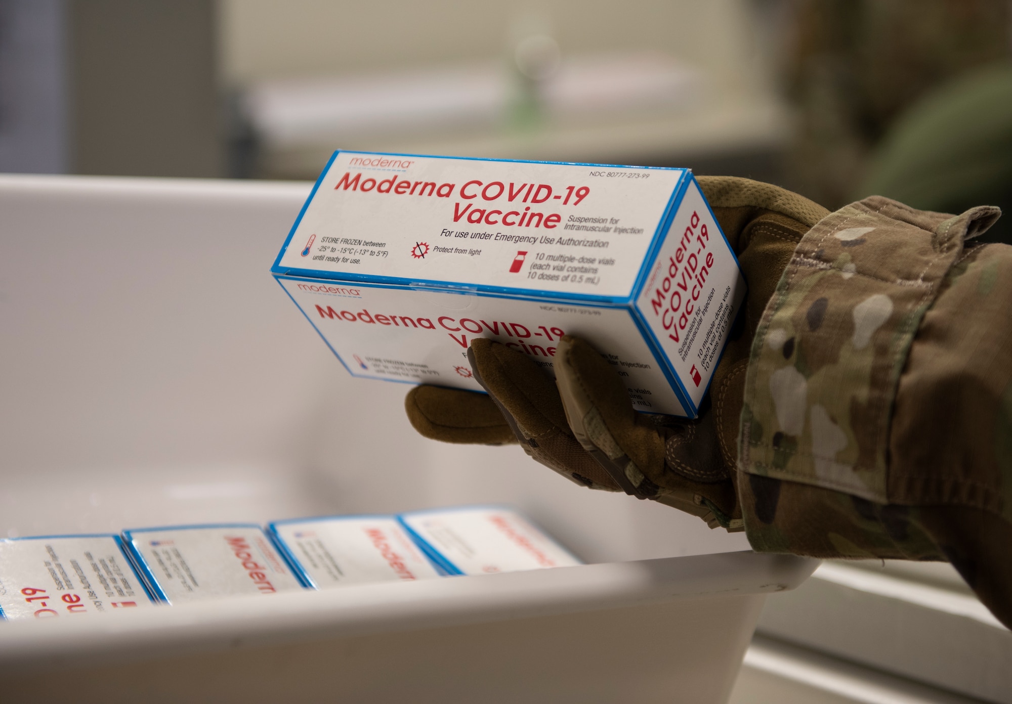 The 48th Fighter Wing received its first shipment of COVID-19 vaccinations at Royal Air Force Lakenheath, England, Dec. 27, 2020. 48th FW personnel will be prioritized to receive the vaccine based on the guidance from the Centers for Disease Control and Prevention and on the DoD COVID Task Force’s assessment of unique DoD mission requirements. (U.S. Air Force photo by Airman 1st Class Jessi Monte)
