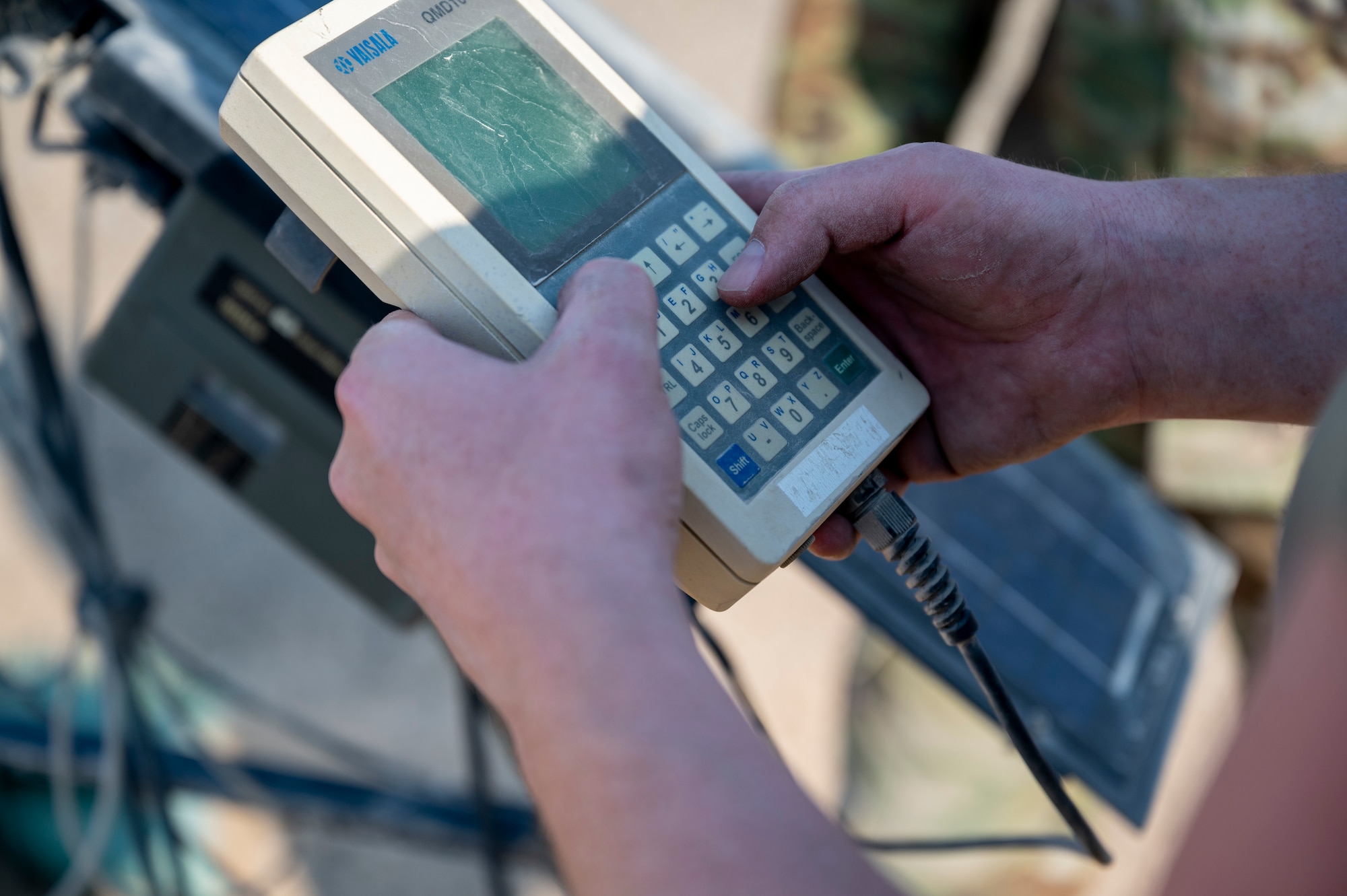 A new Tactical Meteorological Observing System (TMOS) remote is rebooted during an installation of a newer TMOS at Al Dhafra Air Base, United Arab Emirates, Dec. 23, 2020.