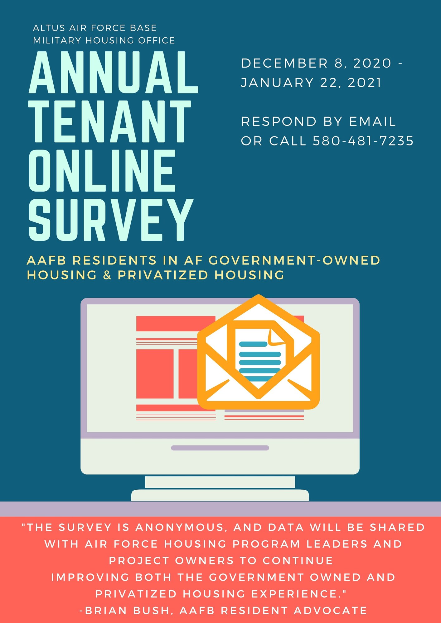 Annual tenant online survey graphic.