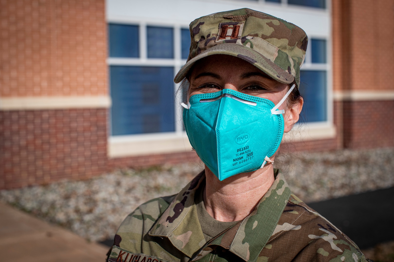 U.S. Air Force Capt. Sara Kucharski, a physician assistant with the New Jersey Air National Guard’s 177th Medical Group, at the Veterans Memorial Home in Vineland, N.J., Dec. 23, 2020. The Airmen are assisting the veterans' home staff with COVID-19 rapid testing, N95 mask fit tests, and life enrichment for residents.