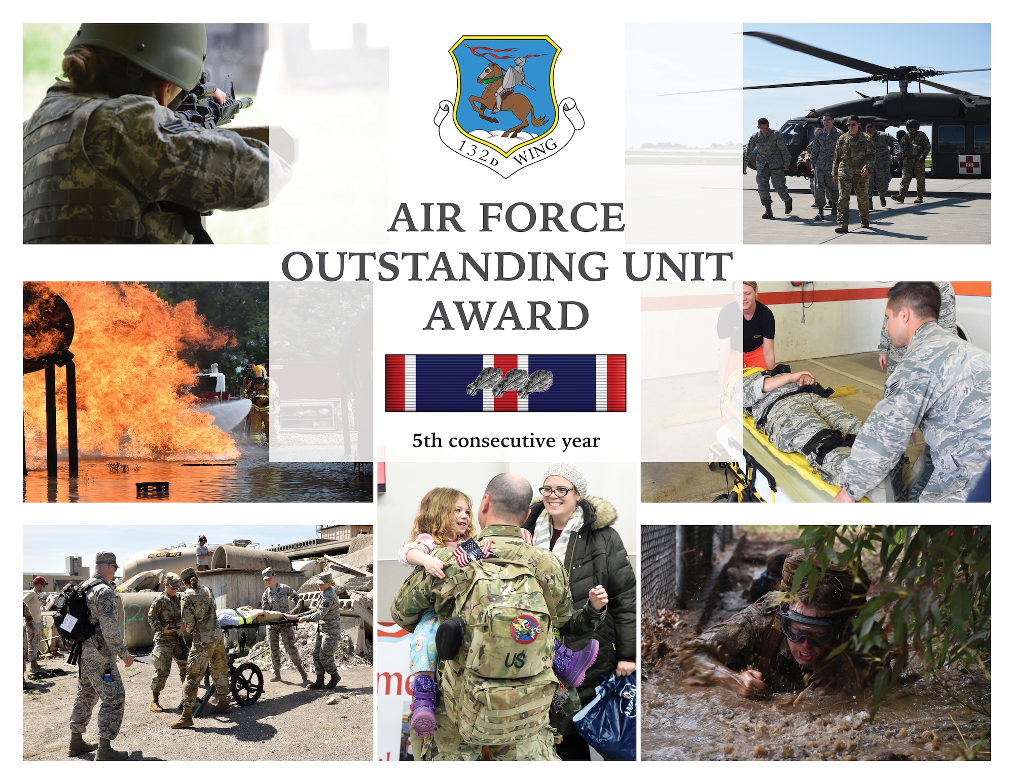 The Iowa Air National Guard's 132d Wing has been awarded its fifth consecutive and 15th overall Air Force Outstanding Unit Award for its efforts during 2019. (U.S. Air National Guard illustration by Airman Victoria Johnson)