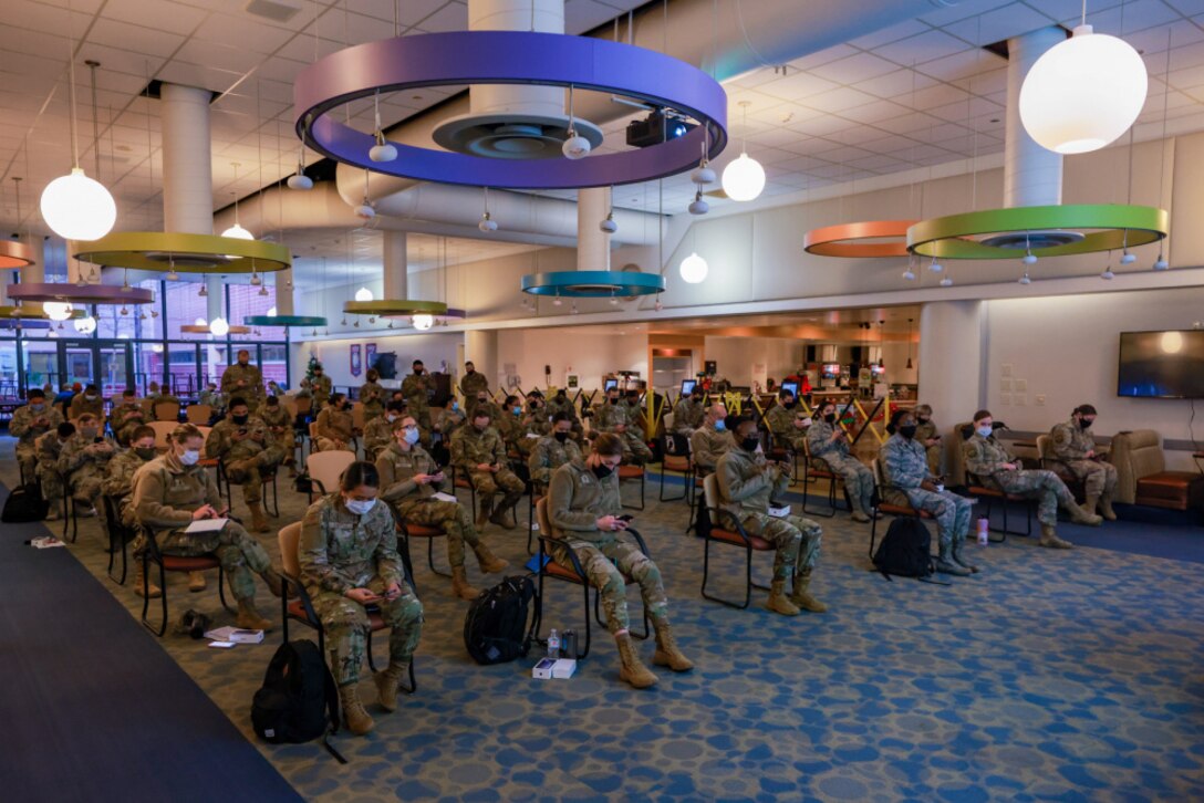 U.S. Air Force medical providers receive a brief on how to utilize their Joint All-Domain Command and Control devices at the David Grant U.S. Air Force Medical Center, Travis Air Force Base, Fairfield, Calif., Dec. 27, 2020.